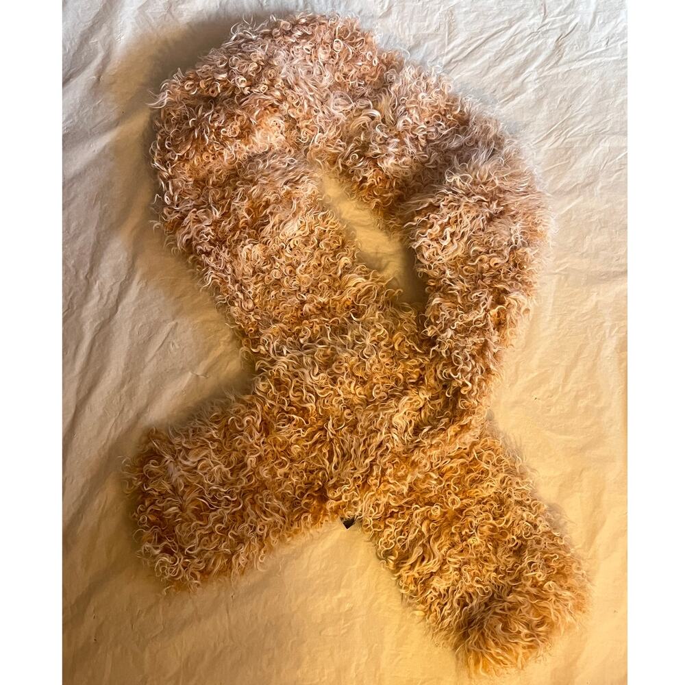 Adrienne Landau Faux Fur/Wool Scarf 70" x 7" Tan/beige - Excellent - Picture 2 of 6
